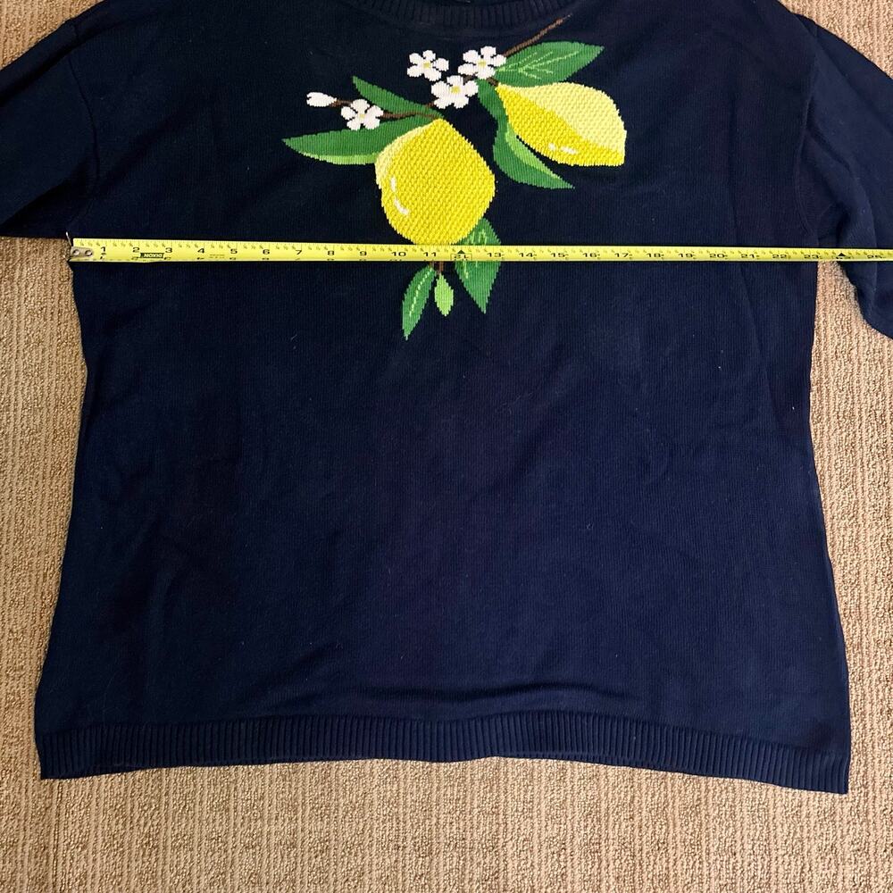 Talbots Women's Fresh Lemons Intarsia Sweater Navy Crewneck Pullover Size XL - Picture 4 of 7